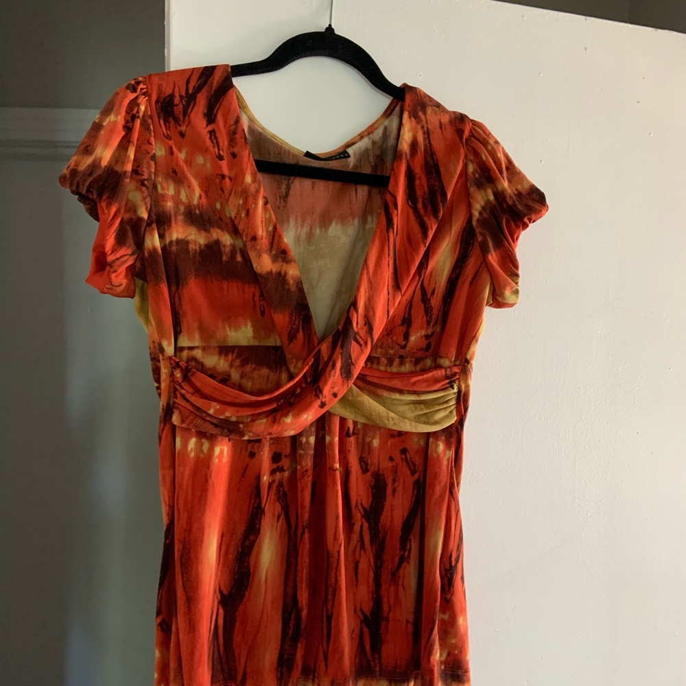 Apostrophe Fiery Orange Tie-Dye Blouse
